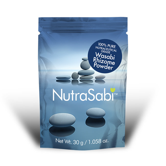 NutraSabi wasabi rhizome powder 30g packaging on a white background