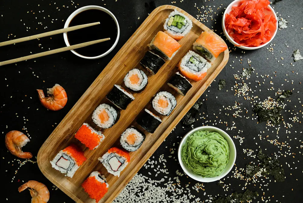 salmon sushi wasabi ginger