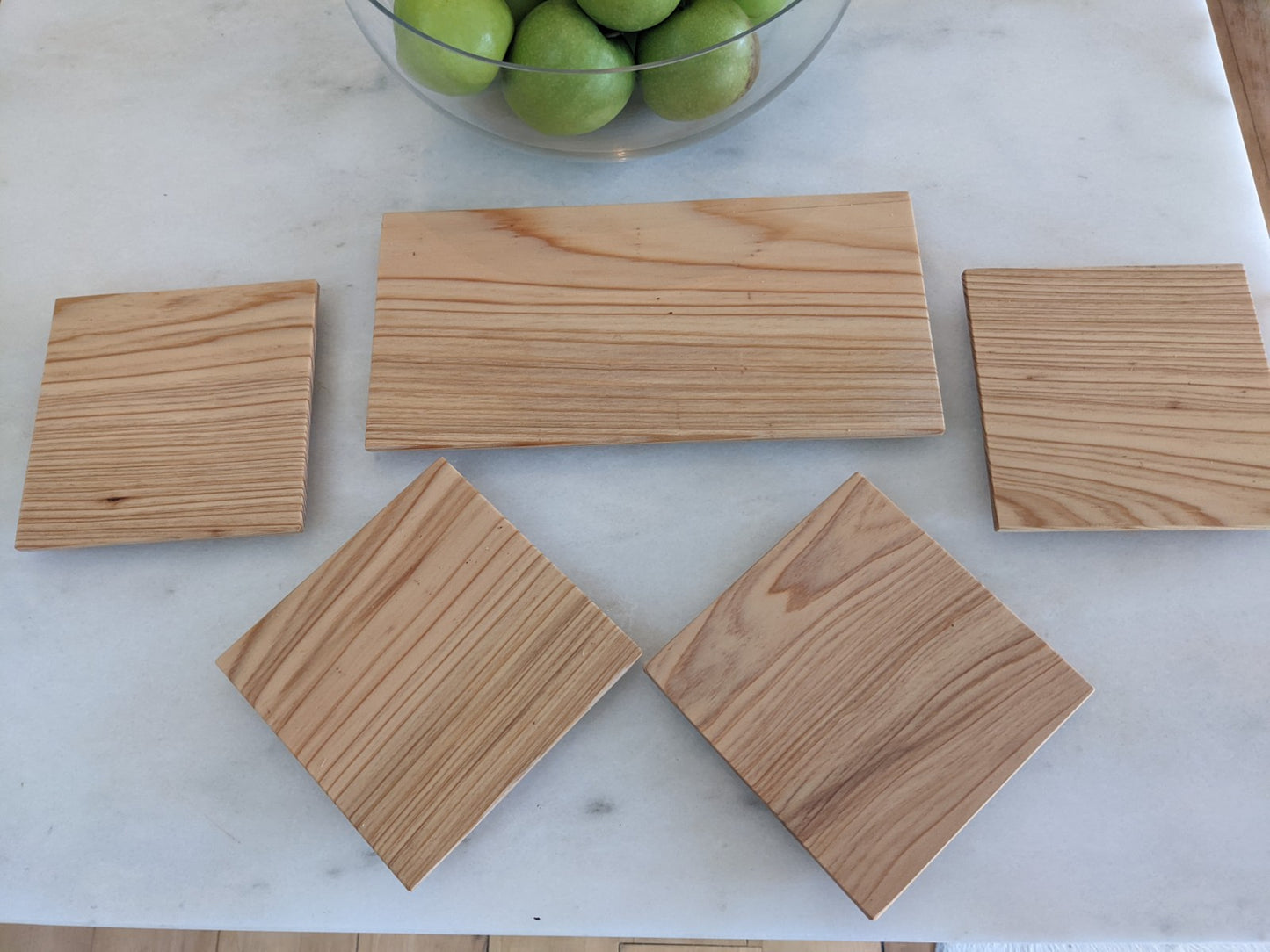 Hinoki cypress square plates and long tray