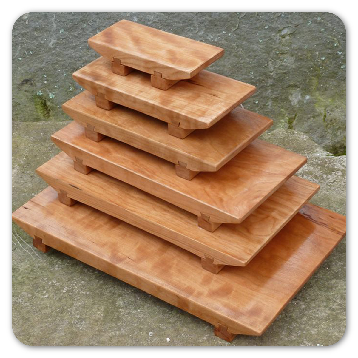 Handmade wood sushi boards in a variety of sizes