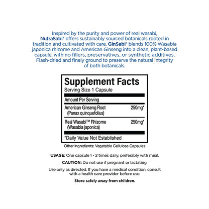 GinSabi® - Ginseng Root and Wasabi Rhizome Powder in Vegan Capsules