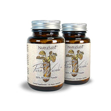 Two bottles of PureSabi 100% Rhizome Powder capsules  on a white background