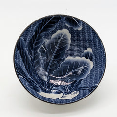 Blue and white japanese bowl with leaf pattern