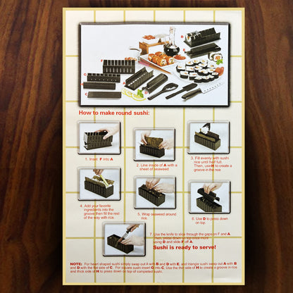instructions on how to make sushi rolls with sushi making tool set