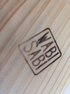 Hinoki cypress wood with Wabi Sabi logo